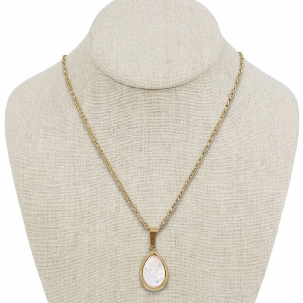 Louise Carter Ocean Drops Necklace White Rainbow Opal 18k Gold Coated 17.7"+1.9"